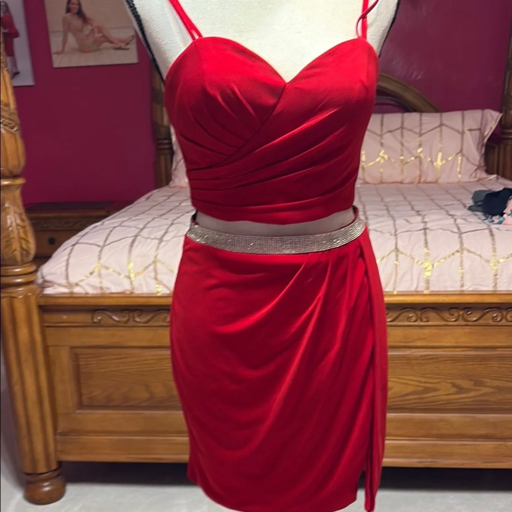 Splash Red Two-Piece with Rhinestone Detail - Picture 1 of 5